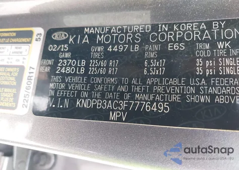 2015 Kia Sportage Lx from USA, damaged, VIN KNDPB3AC3F7776495